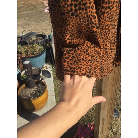 Lands End Womens Fleece Zip-up Plus Size 1X Animal Print Tan Leopard Fall Casual - Picture 7 of 10